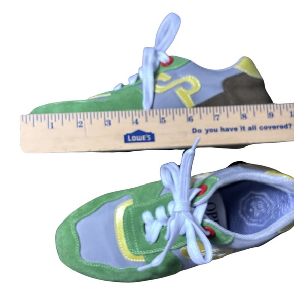 Vintage-Inspired OPP Green & Yellow Suede Running Shoes With White Laces - Picture 12 of 15